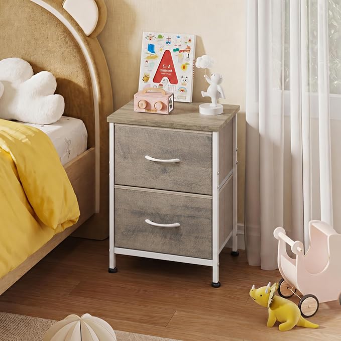 WLIVE Nightstand, 2 Drawer Dresser for Bedroom, Small Dresser with 2 Drawers, Bedside Furniture, Night Stand, End Table with Fabric Bins for Bedroom, Closet, College Dorm, Greige Oak - Image 8