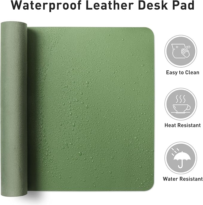 Aothia Faux Leather Desk Mat - Non-Slip PU Leather Desk Blotter, Waterproof Writing Surface, Large Desk Pad for Office & Home (Olive Green, 55" x 24") - Image 8