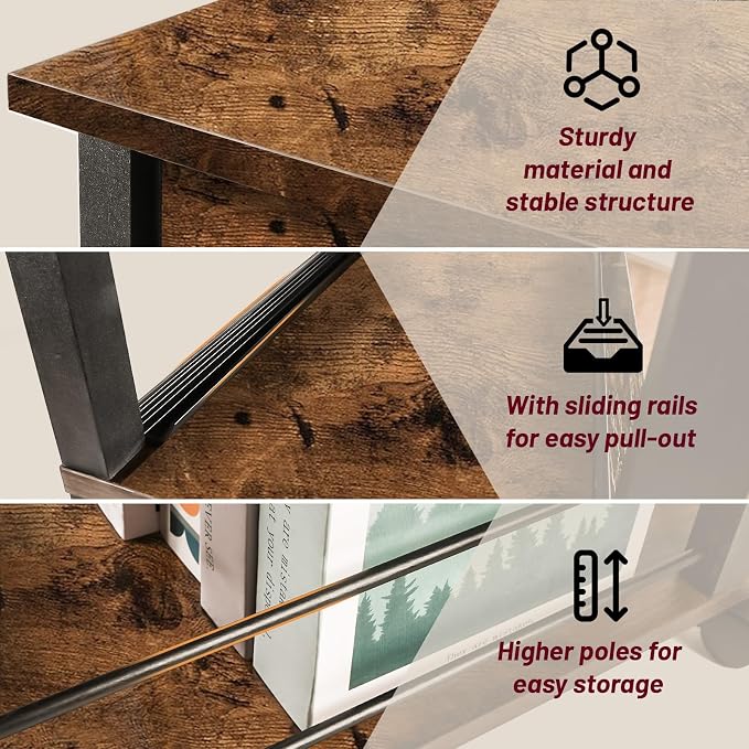 Slim Nightstand Set of 2, Narrow Side Table with Charging Station & Drawer - Image 8