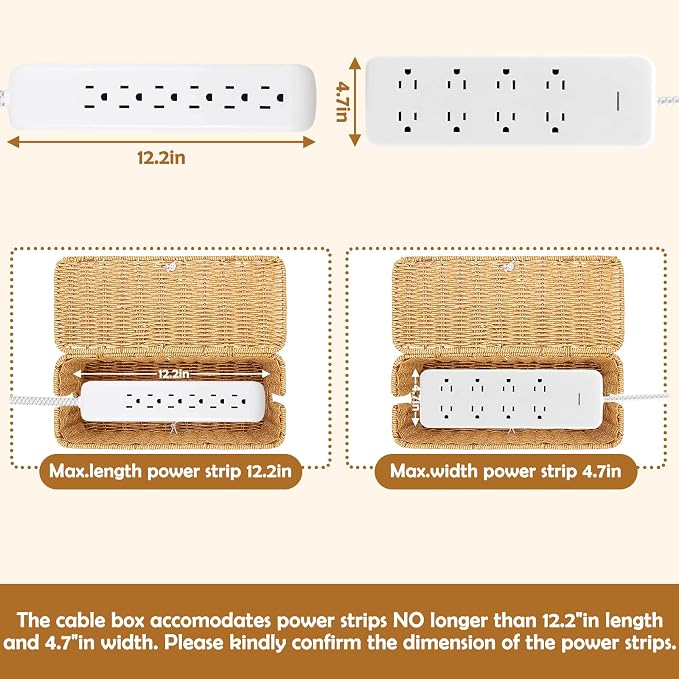 Cable Management Box, Handmade Rattan Cable Organizer Cord Basket - Image 5