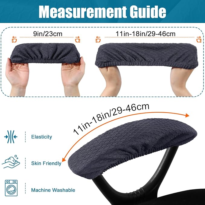 Smiry Office Computer Chair Armrest Covers, 2PCs Anti-dust Arm Rest Pad | Removable Washable Desk Chair Arm Pad Covers, Dark Grey - Image 5
