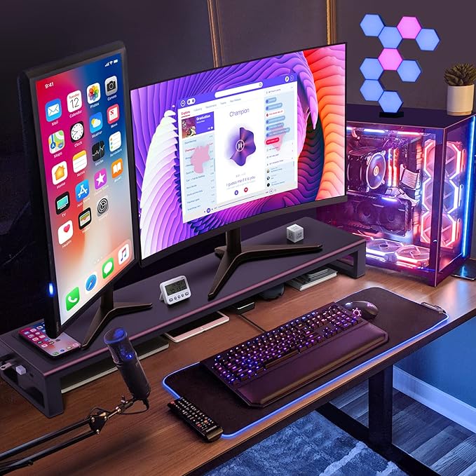 Vaydeer Dual Monitor Stand, Double Monitor Riser with Wireless Charger and 4 USB 3.0 Hub Ports, Metal Desk Raiser for 2 Monitors, PC Screen iMac Studio Display Gaming Office Work Space Saver Organizer - Image 5