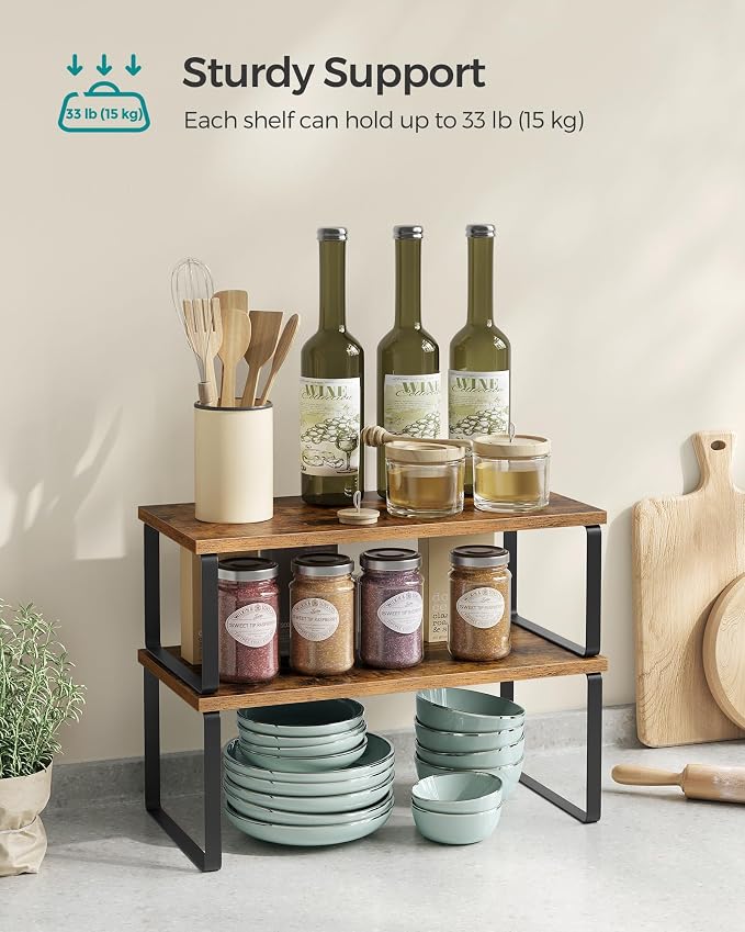 SONGMICS Cabinet Organizer Shelf, Set of 2 Spice Rack, Kitchen Storage - Image 4