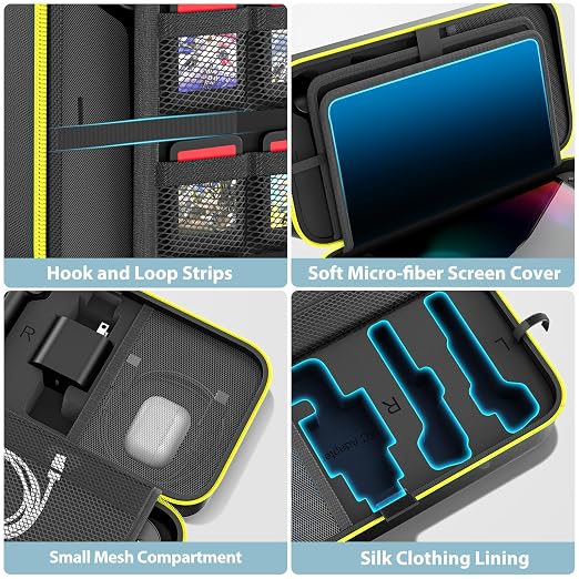 OIVO Carrying Case Compatible with 2025 Nintendo Switch, Portable Switch 2 Travel Carry Case Fit for Joy-Con 2 & Adapter, Hard Shell Protective Pouch Bag with 24 Game Slots, Yellow - Image 6