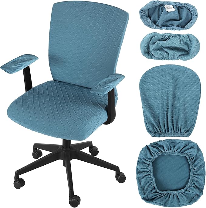 Tallew 4 Pcs Office Chair Covers Set Computer Universal Protective Stretchable Chair Seat Covers Desk Armrest Slipcovers Pads Office Cushion Backrest for Rotating (Azure Blue) by Tallew