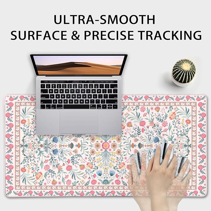 Large Gaming Mouse Pad Desk Mat 31.5"x15.7" Pink Floral | Extended Mousepad, Non-Slip Rubber Base , Stitched Edges, for Computer/Laptop/Office/Home - Image 9