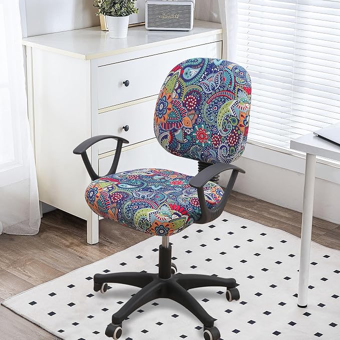 Smiry Stretch Printed Office Computer Desk Chair Covers for Seat & Backrest | Stretch Fit, Soft Fabric Universal Washable Removable, Anti-Dust Rotating Chair Slipcovers Protector - Image 2