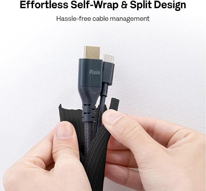 Pixio 10FT Tubing Cable Sleeve – 1/2 inch Flexible Cable Management Sleeve for PC, Gaming, TV & Office, Wire Organizer for Desk Cable Cleanup - Image 5