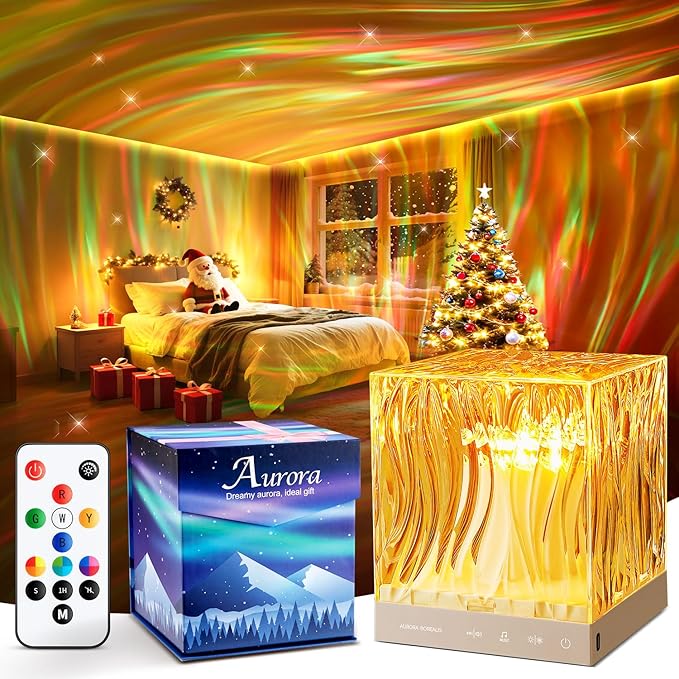 Crystal Lamp for Bedroom, 15 White Noise Machine Room Lights for Bedroom, Bluetooth Music Night Light Projector, RGB Aurora Ocean Light Projector, Remote Dimmable Crystal Table Lamp,Teen Girls Gifts by Mubarek