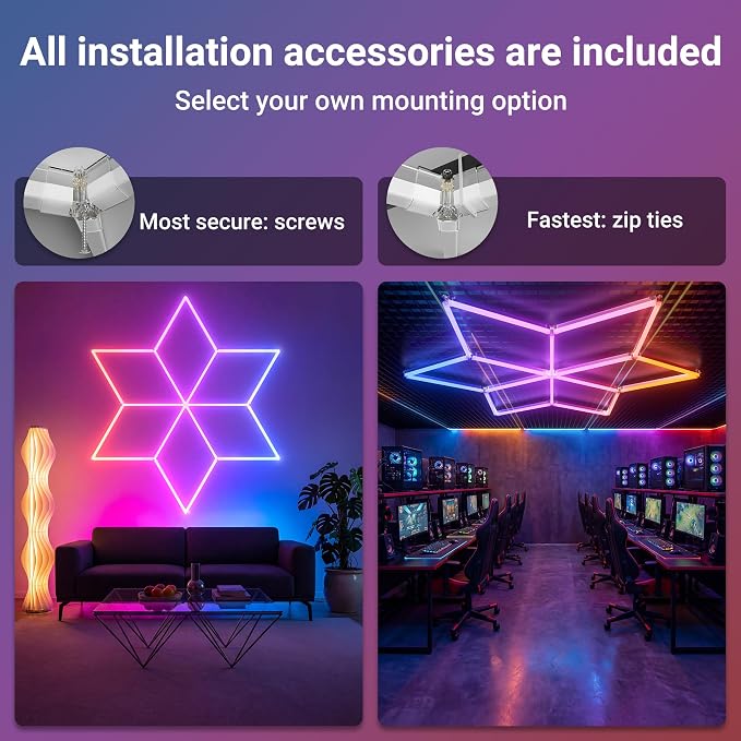 RGB Hexagon Lights - Music Sync Mode Hexagon Lights with App & Remote Control, RGB Light for Gaming Room, Workshop, Gym, Club, Bar, Parties Decoration - Image 8