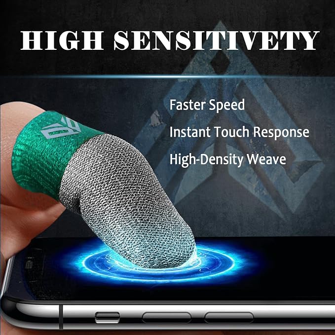 6PCS Gaming Finger Sleeves. 0.29MM Silver Fiber, Anti Sweat, Extremely Thin,Breathable Touchscreen dedales Gamer Finger Cover Thumb Sleeve Fit Phone Game Tablet Devices. (Green) - Image 3