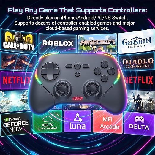 Megadream Phone Controller for PC/Switch 2|Swith/Android/iPad/Tablet/iPhone Controller - RGB light - Hall Effect Trigger/Joystick - Call of Duty, Roblox, Genshin Impact, Direct Play - Image 5