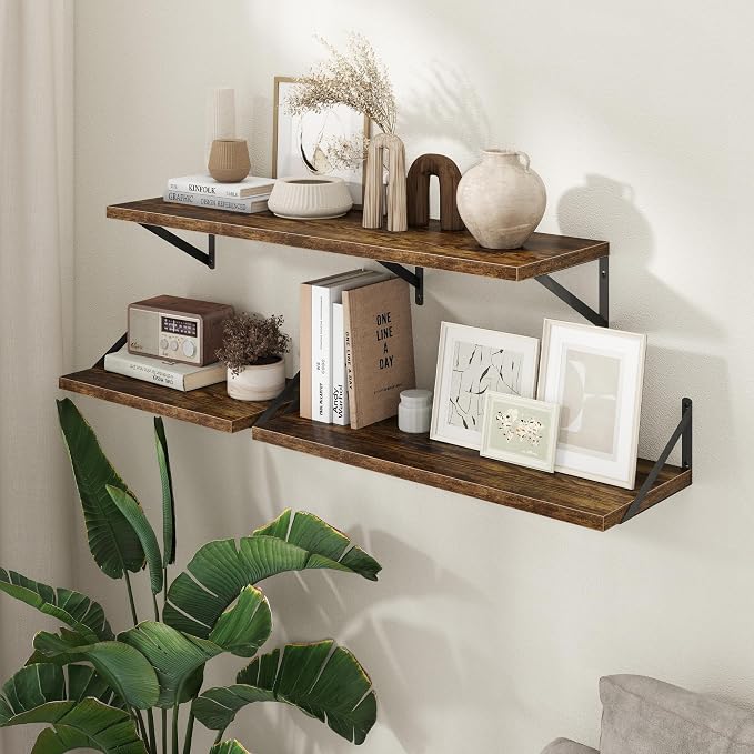 Axeman Deep Floating Shelves - 40 Inch Floating Shelves Set of 2-12 Inch Deep Brown Wood Wall Shelves for Living Room Bathroom Kitchen - Image 7