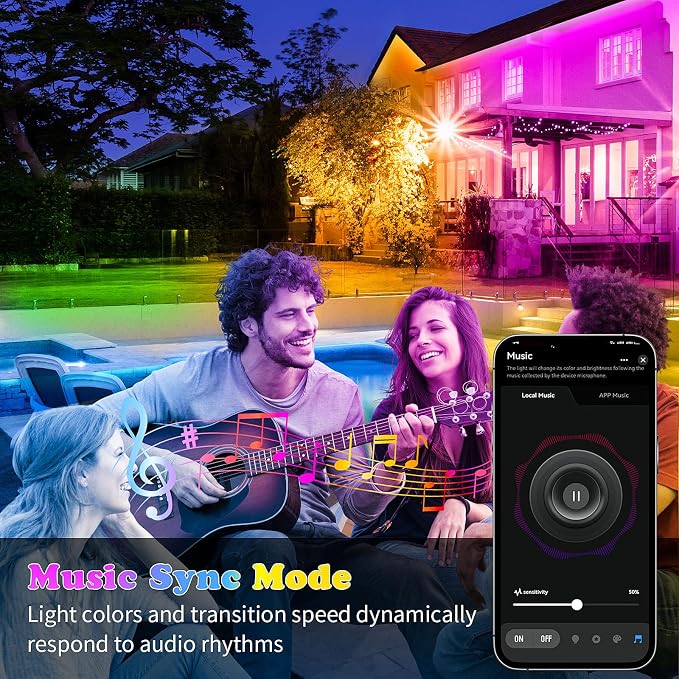 KSIPZE 50ft Outdoor led Strip Lights Waterproof IP68, RGB Outdoor led Lights with Button & Bluetooth App Control, Music Sync, Timer, Exterior Led Rope Lights for Decor Balcony, Roof, Garden, Pool - Image 3