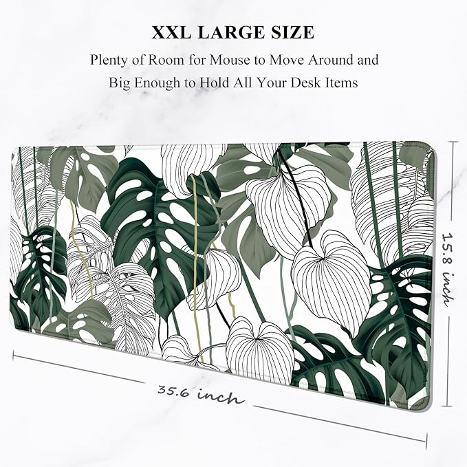 Auhoahsil Desk Mouse Pad, Large Gaming Mousepad, XXL Desk Pad, Extended Long Superior Micro-Weave Cloth Non-Slip Rubber Big Computer Mouse Mat for Gamer, Office & Home, 35" x 15", Abstract Monstera - Image 2