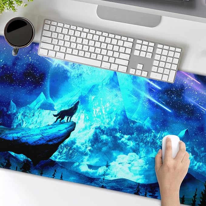 Gaming Mouse Pad Anime Mousepad Large Extended Wolves Gaming Mouse Mat with Stitched Edges Wolf Office Decor with Non-Slip Rubber Base Desk Mat for Work Gaming Office Home 31.5'' X 11.8'' Inch - Image 2