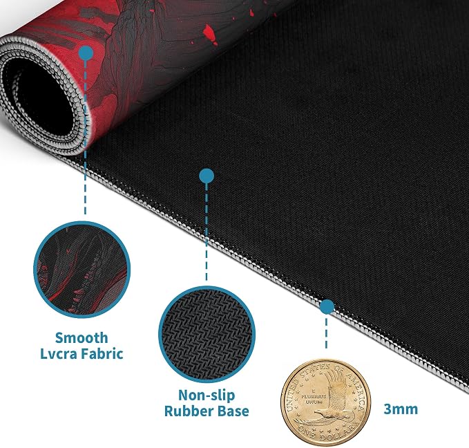 Huge Dragon Mouse Pad Desk Mat XL Extended Large Gaming Desk Pad Mousepad, Red and Black Computer Laptop Keyboard and Mouse Mat, Desktop Protector Mat for Office and Home 31.5x11.8 in - Image 4