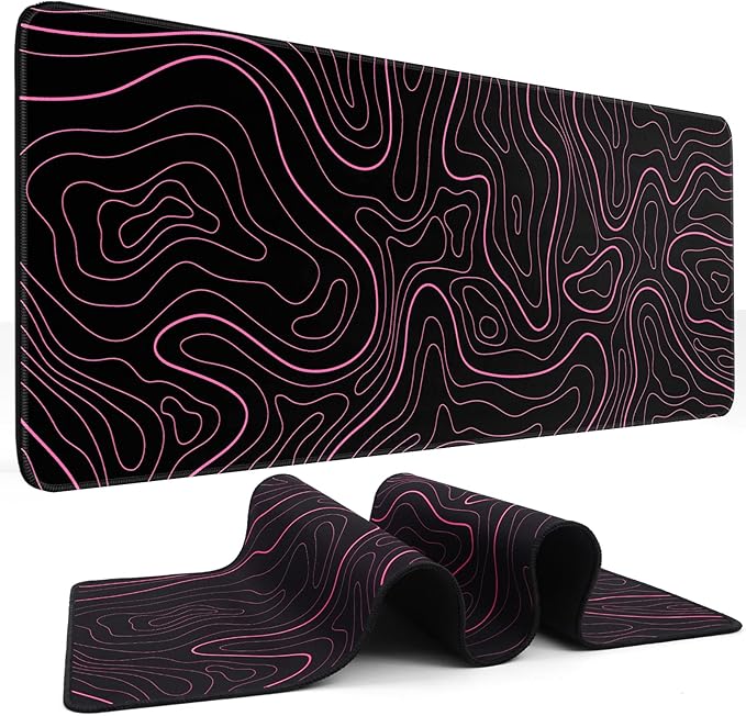 DIGSOM Gaming Mouse Pad, Black with Red Topographic Line, 31.5x11.8in | XL Mouse mat, Smooth surface, Anti-slip rubber base, For keyboard and mouse, For home and office use by DIGSOM