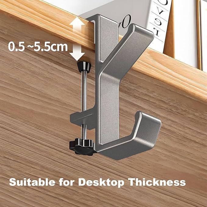Headphone Stand - Aluminum Alloy Headphone Holder, Under Headset Stand for Desk Fit for PC Gaming Headset Hanger Hook Suitable for Office, Computer, Student Class Desk, Handmade Creator Table (Sliver) - Image 4