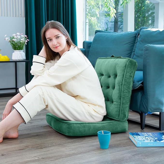 1 MIDDLE ONE Floor Pillow Set of 2, Memory Foam Meditation Cushion, Floor Cushions for Adults Sitting, Large Square Seat Cushions for Yoga, Living Room, 22x22 Inch (Green) - Image 4