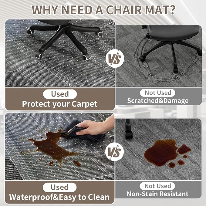 Office Chair Mat for Low Pile Carpet, 36"x48" Clear Smooth Glide with Lip | Non-Slip Studded Backing, Smooth Glide,Heavy-Duty Clear Plastic, Extended Lip –Carpet Protector for Office, Desk, Gaming - Image 6
