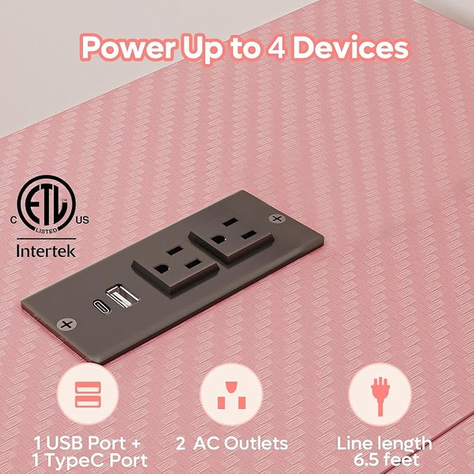 Bestier 42-Inch Pink L-Shaped Gaming Desk with Charging & LED - Image 6