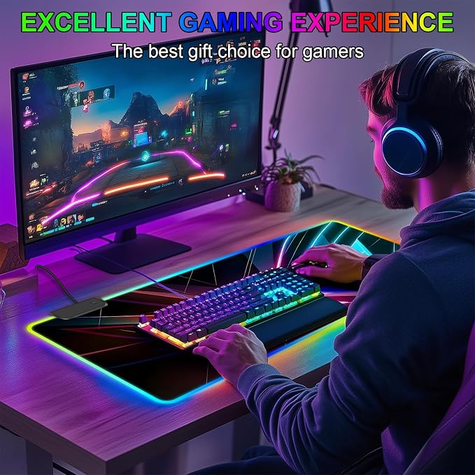 Mouse Pad 31.5 X 11.8 Inches RGB Mouse Mat with 13 Light Modes | Touch Control, Large Gaming Mousepad with Non-Slip Rubber Base for Office & Game, Model-I - Image 7