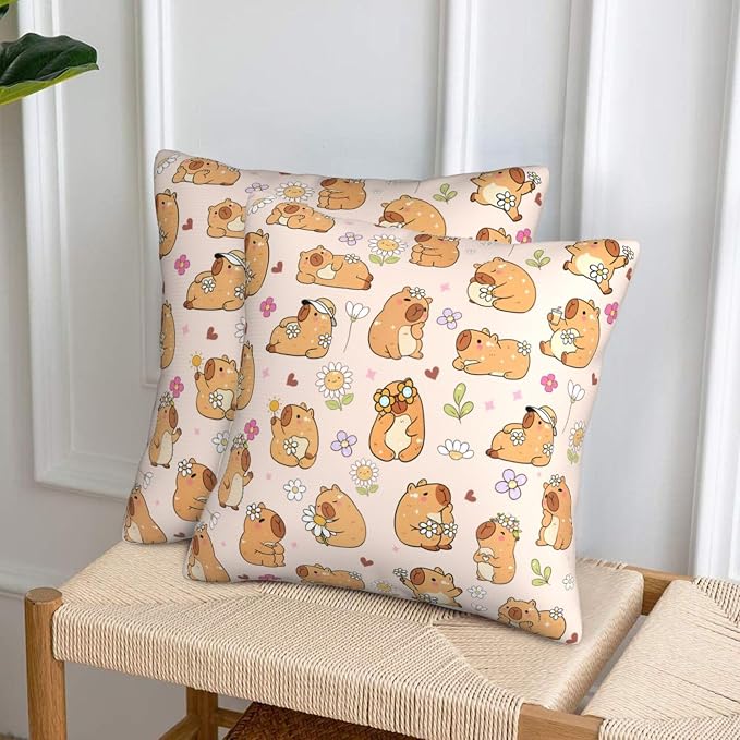 Capybara Throw Pillow Covers Set of 2, Soft 18x18 Inch Pillow Cases, Capybara Gifts for Girls, Home Decor for Living Room Bedroom Kids Room (capybara1) - Image 4