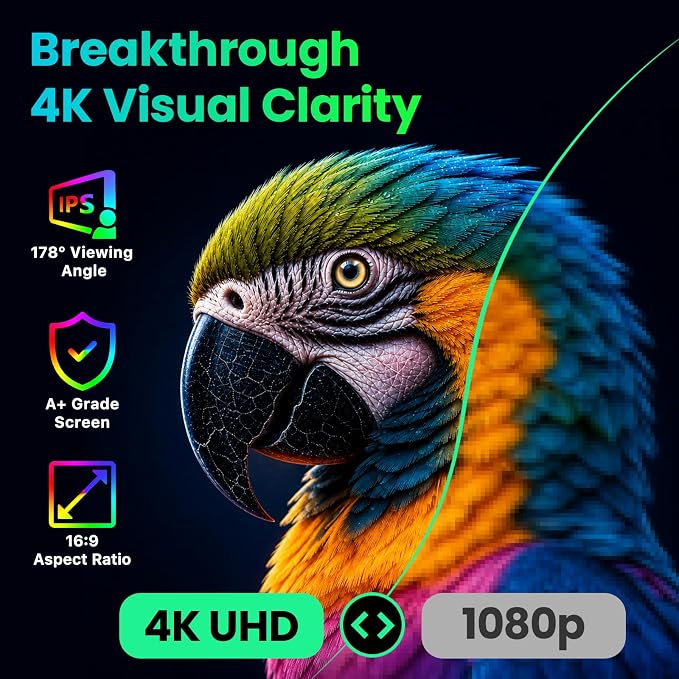 Upperizon Portable Monitor 18.4 inch 4K 3840X2160 130% sRGB 60Hz HDR HDMI USB-C Travel Monitor for Laptop MacBook PC Surface PS5 Xbox, Large External Display with Kickstand & Speakers, VESA Compatible - Image 3