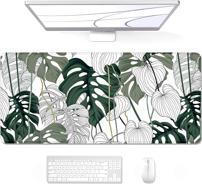 Auhoahsil Desk Mouse Pad, Large Gaming Mousepad, XXL Desk Pad, Extended Long Superior Micro-Weave Cloth Non-Slip Rubber Big Computer Mouse Mat for Gamer, Office & Home, 35" x 15", Abstract Monstera by Auhoahsil