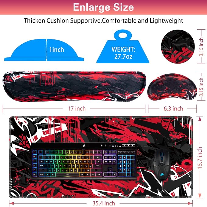 Canjoy Desk Mat with Keyboard and Mouse, Desk Pad with Wrist Rest Support - Image 6