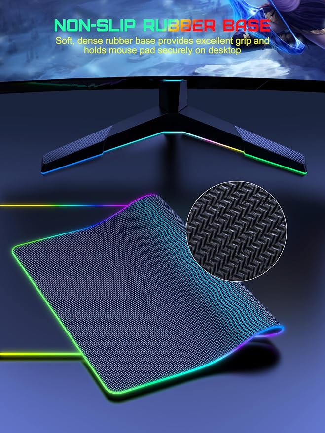 Wireless Charging RGB Gaming Mouse Pad, Desk Pad for MacBook, PC, Laptop | 31.5"x15.75" XXL Large Desk Mat, Waterproof Mousepad with 4 Light Modes & 11 RGB Colors, Ultra-Smooth Surface, Non-Slip Base - Image 5
