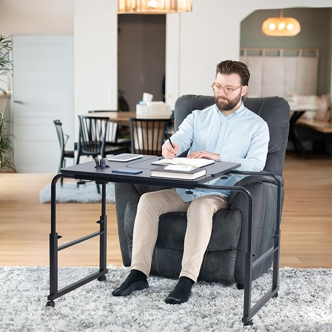 VIVO Mobile Over the Bed and Recliner Table, Tilting Laptop Tray with Height and Length Frame Adjustment, Ergonomic Overbed Kids and Adult Desk on Wheels, Black, DESK-V202B - Image 2