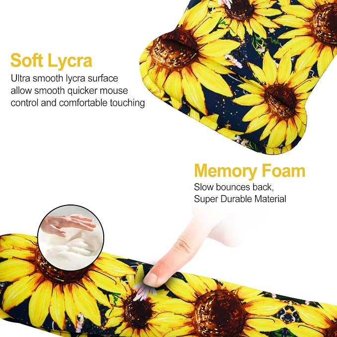 ToLuLu Keyboard Mouse Pad Wrist Rest Set, Gel Ergonomic Mouse Pads for Computer Laptop Office Home, Comfortable Mousepad Keyboard Wrist Support Memory Foam for Easy Typing Pain Relief, Nice Sunflower - Image 3