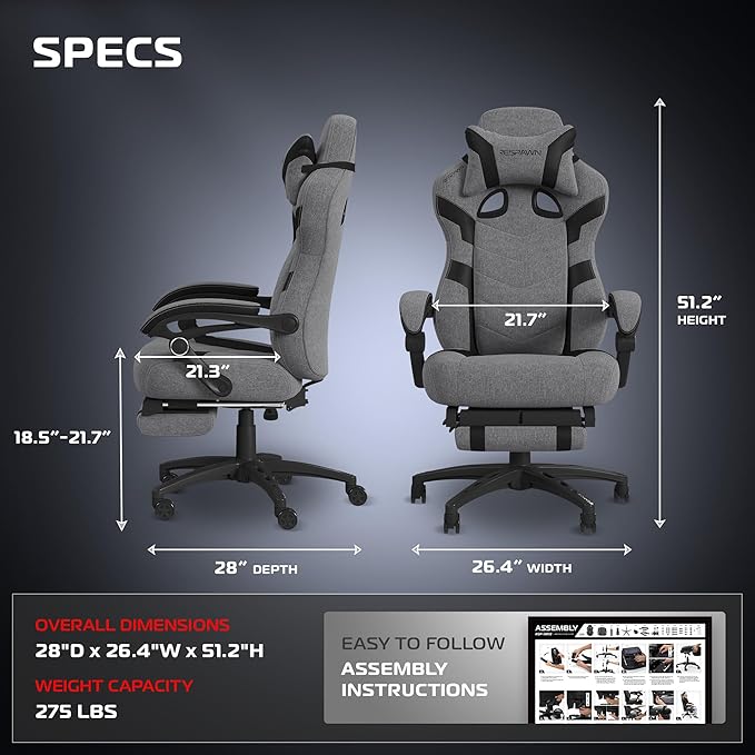 Respawn 110 Pro Ergonomic Gaming Chair with Footrest and Recline | Ergonomic office chair comfort with footrest, lumbar support & 155° recline for work, gaming and relaxing. - Image 2
