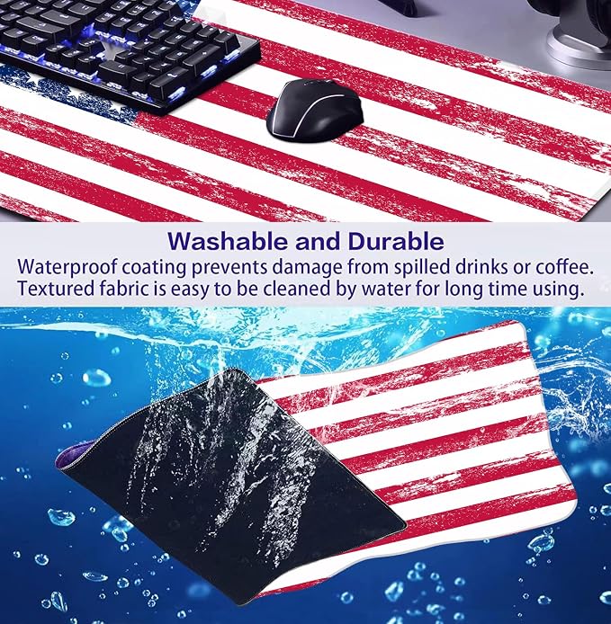 American Flag XXL Large Mouse Pad, Gaming and Home Stitching Side Table Mat | Large Extended Mouse Pad; Full Desk Coverage; Waterproof Coating; Stable Anti-Slide Base For Gaming, Office, Study Daily Use - Image 6