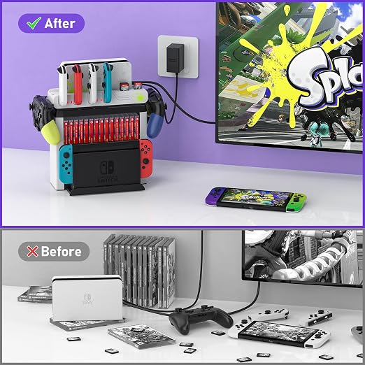 Switch Game Storage with Controller Charger for Nintendo Switch & OLED Model (Designed for Splatoon 3), Switch Charging Dock Charges 6 Joycons, Gaming Accessories Holder Switch Gift Card Organizer - Image 5