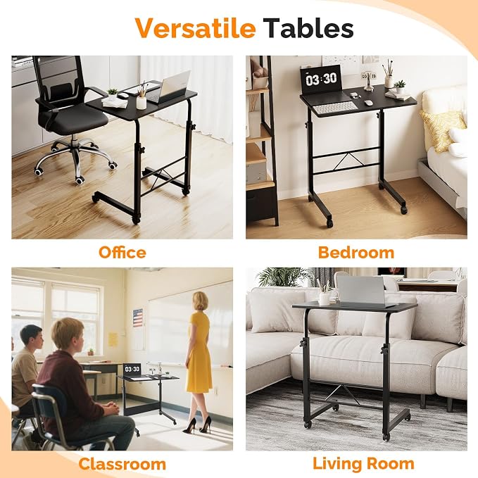 FCH Computer Workstation, Standing Desk Adjustable Height, Small Computer Desk w/Rolling, Sit Stand Laptop Desk TV Tray Computer Workstation for Bed Sofa Hospital Reading Eating, 23.6", Black - Image 5