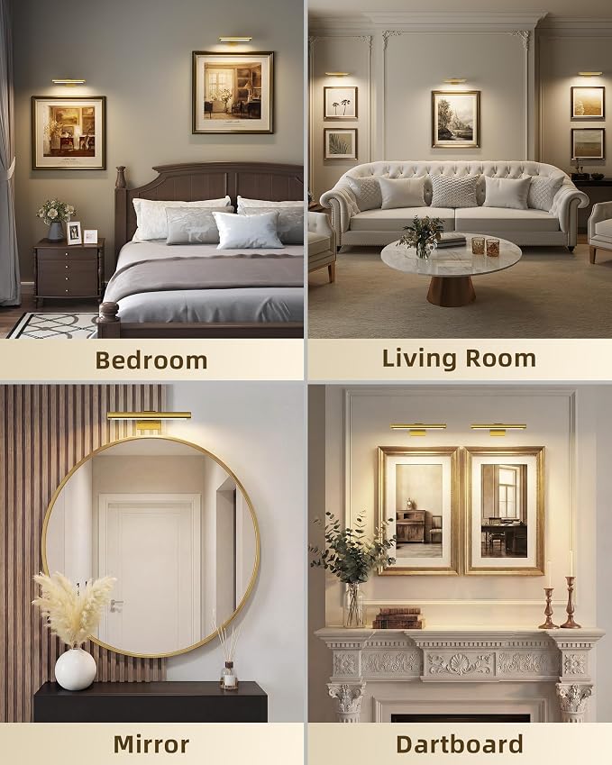 EZVALO Picture Light for Wall, Rechargeable 2400mAh Gold Lights Wireless with IR Remote, 3 Color & Dimmable Magnetic 7.87'' LED Lights Display for Painting, Living Room, Gallery, Bedroom Art (2P) - Image 7