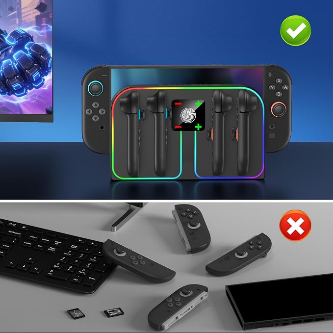 Svetaecho Charging Dock Compatible with Nintendo Switch 2 (2025) for Joycon Controller Charging, 4 in 1 Joypad Charger for Switch 2 Joy Con Fast Charger Stand Station Accessories PlayStation 3 - Image 6
