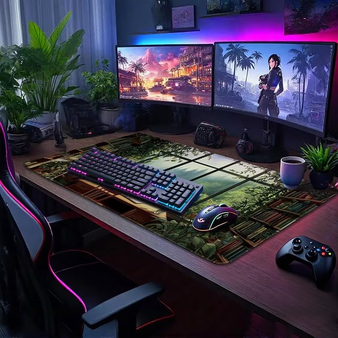 Green Study Room Large Gaming Mouse Pad Desk Mat 31.5"x15.7" | Extended Mousepad, Non-Slip Rubber Base , Stitched Edges, for Computer/Laptop/Office/Home - Image 3