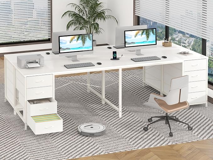 95" 2 Person Desk with 8 Fabric Drawers for Home Office, Living Room - Image 9