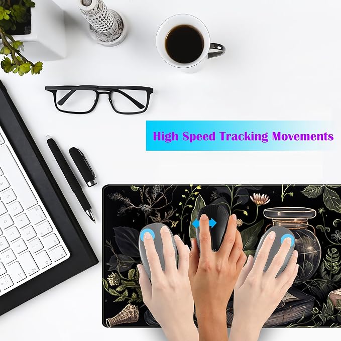 Dark Academia Desk Mat Mouse Pad XL Extended Large Gaming Desk Pad Mousepad, Mystical Green Plant Computer Laptop Keyboard and Mouse Mat, Desktop Protector Mat for Women Girl Office 31.5x11.8 in - Image 3