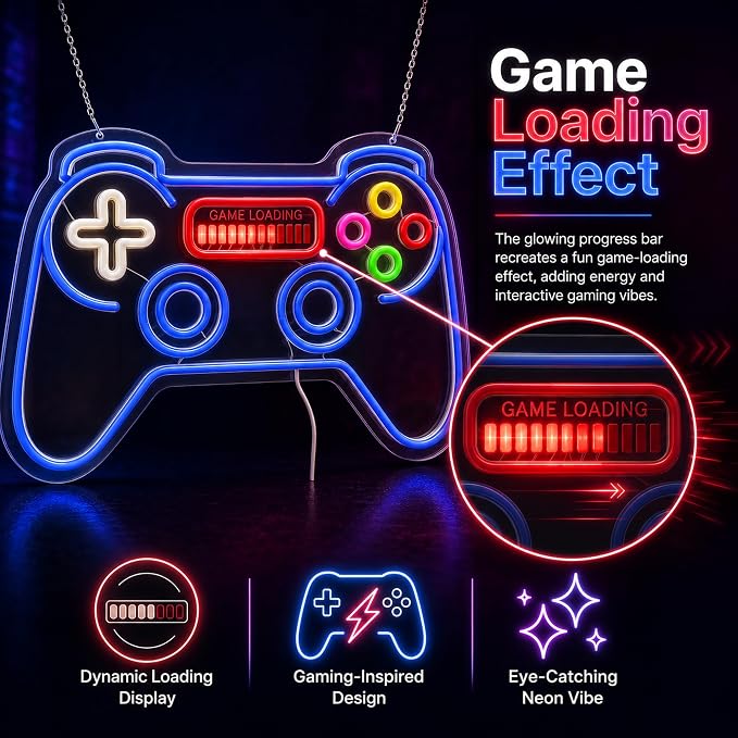 Games Controller Neon Sign: LED Wall Light With GAME LOADING - Image 8