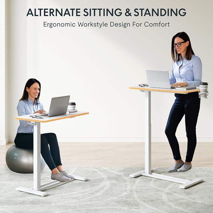 FLEXISPOT 28" Mobile Standing Desk Pneumatic Lift Computer Workstations - Image 5