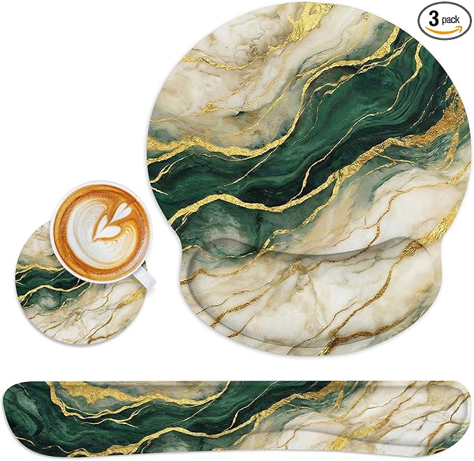 Britimes Ergonomic Mouse Pad Set with Wrist Rest, Gold Green Marble by Britimes
