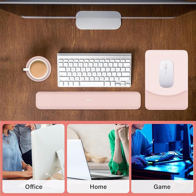 MOSISO Ergonomic Keyboard & Mouse Pad Wrist Rest Set, Baby Pink - Image 7