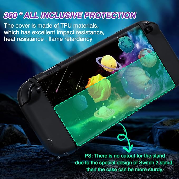 DLseego Protective Soft Case for Nintendo Switch 2 (2025), Soft Grip Cover for Handle, Detachable Joy-C Controller Shockproof & Scratch-Resistant Console Shell, 2 Thumb Grips, Planets - Colourful 3 - Image 4