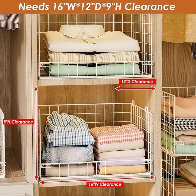 Yociyoga 4-Tier Stackable Closet Organizers and Storage Basket, Foldable Closet Shelf Organizer System, Space-Saving Clothes Storage Drawer Organizer for Wardrobe, White (Patent 30022416) - Image 4