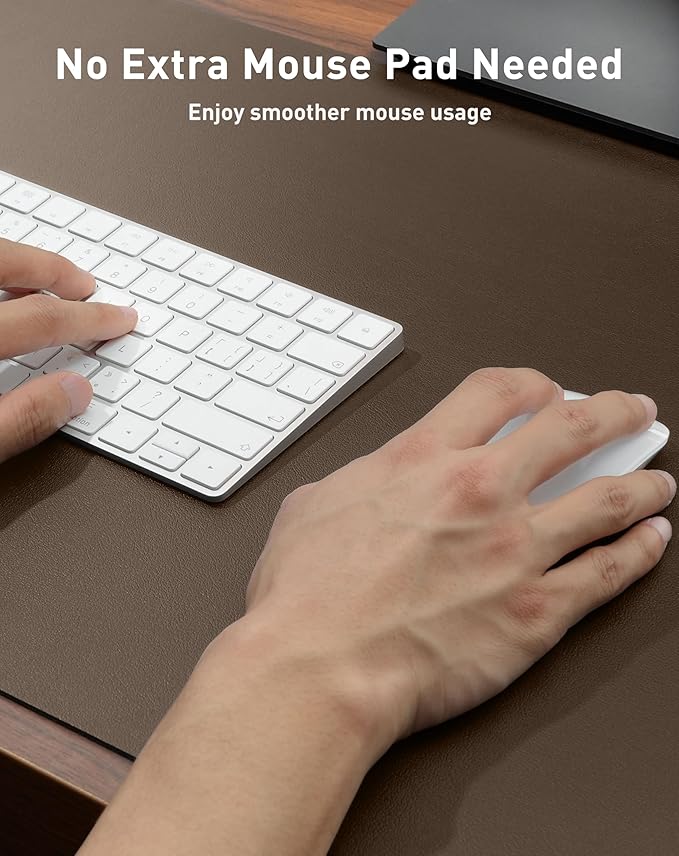 Aothia Faux Leather Desk Mat - Large Mouse Pad, Non-Slip PU Leather Blotter, Waterproof Writing Surface for Office and Home (Coffee, 42" x 17") - Image 4